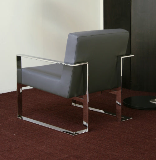 Gray Leatherette and Polished Stainless Steel Lounge Chair