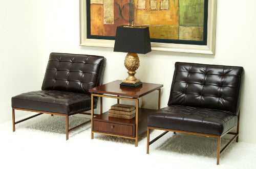 Mitchell Gold Major Leather Chair in Rojo Aubergine with Brass Frame