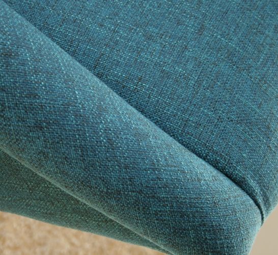 Blue Woven Lounge Chair with Walnut Legs detail