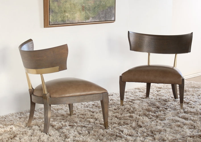 LC180 - Taupe Leather and Brass Lounge Chair