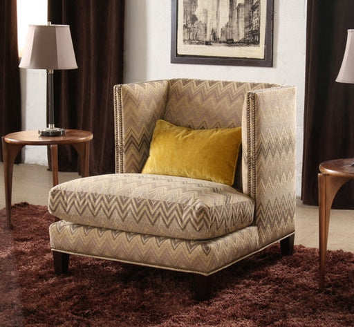 LC207 Zigzag Lounge Chair with Nailhead Trim and 1 Chartreuse Velvet Pillow