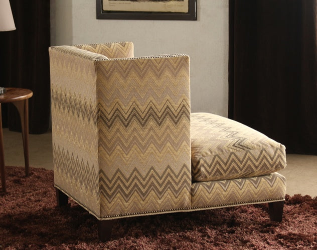 LC207 Zigzag Lounge Chair with Nailhead Trim and 1 Chartreuse Velvet Pillow