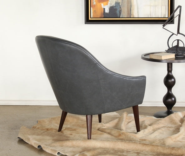 Grey Leather Midcentury Modern Lounge Chair