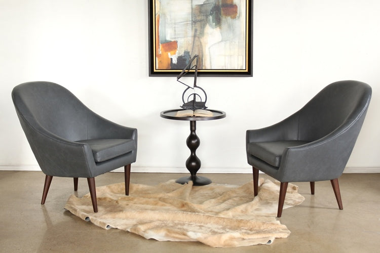 Grey Leather Midcentury Modern Lounge Chair