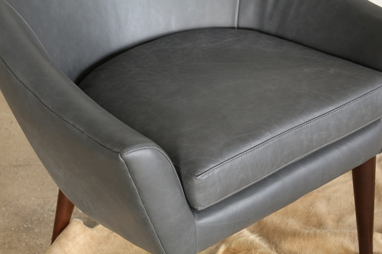 Grey Leather Midcentury Modern Lounge Chair