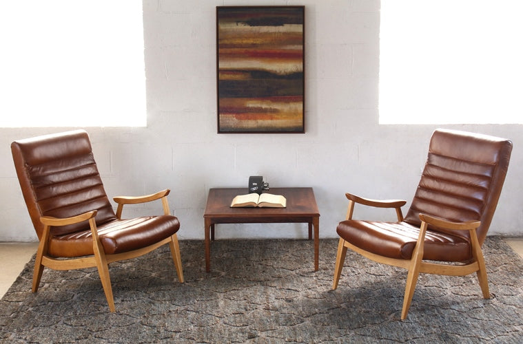 LC229 Danish Modern Lounge Chair in Caramel Leather
