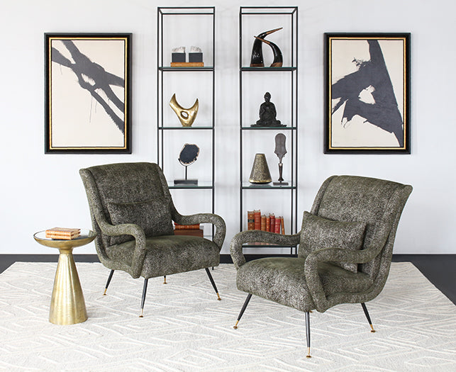 LC303 - Dappled Green Lounge Chair with sculpted Arms