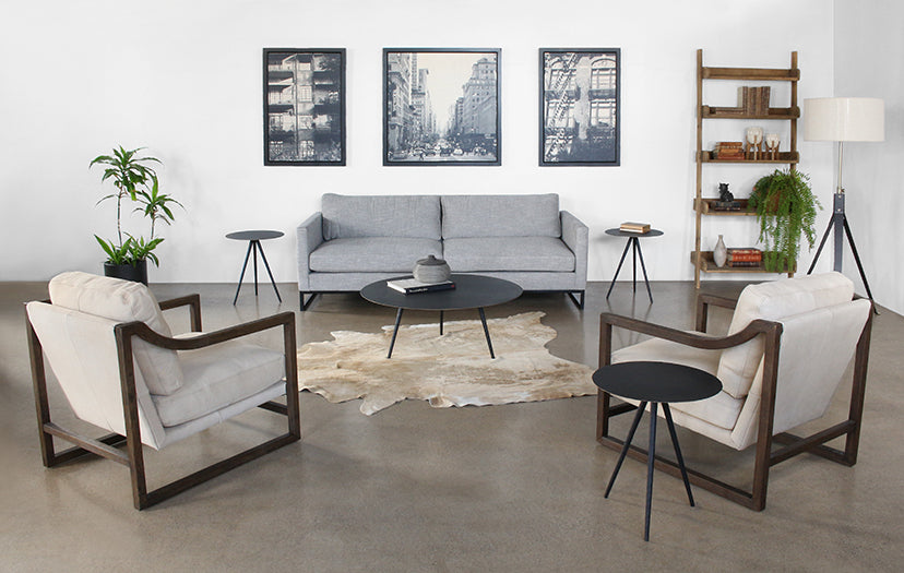 SF233 - Slim Square Arm Sofa In Textured Light Gray