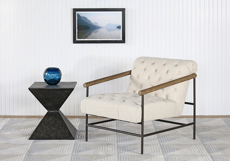 Ivory Gunmetal & Wood Lounge Chair