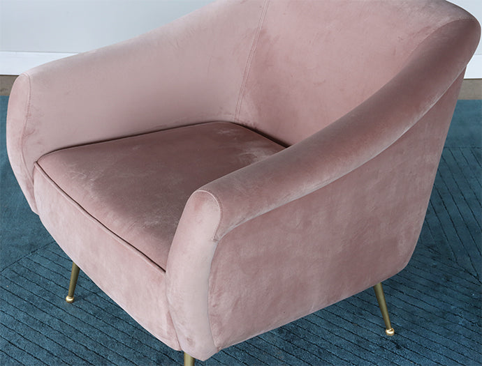 Blush Velvet Lounge Chair with Brushed Gold Legs