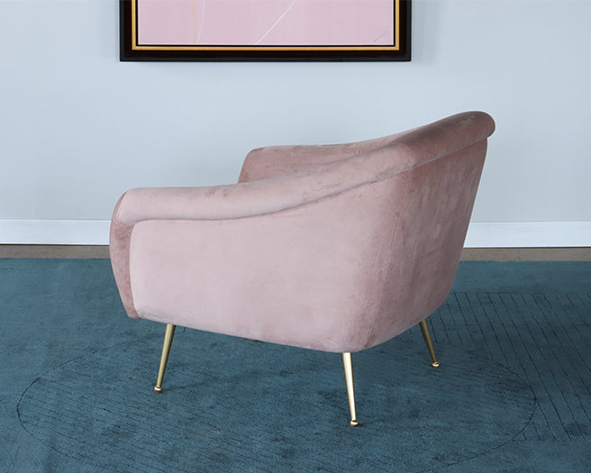 Blush Velvet Lounge Chair with Brushed Gold Legs