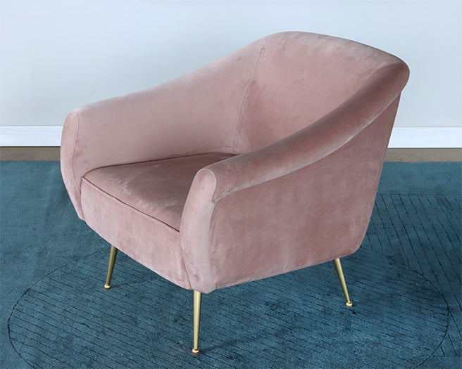 Blush Velvet Lounge Chair with Brushed Gold Legs