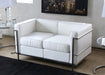 LS143 White Leather Corbusier Style Loveseat