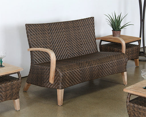 LS155 - Brown Outdoor Loveseat With Wooden Arms