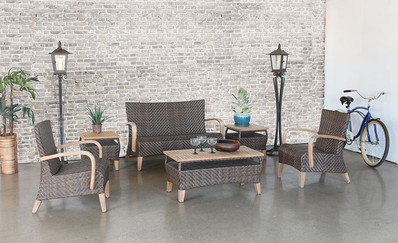 LS155 - Brown Outdoor Loveseat With Wooden Arms