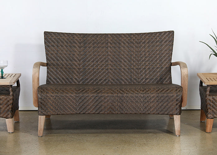 LS155 - Brown Outdoor Loveseat With Wooden Arms