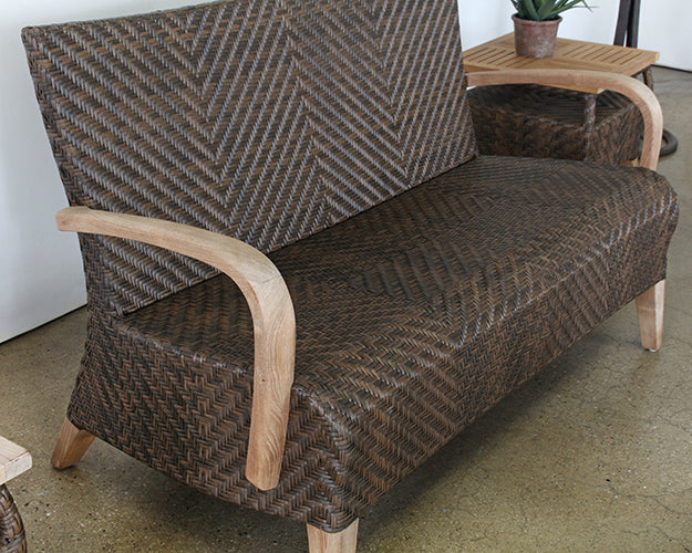 LS155 - Brown Outdoor Loveseat With Wooden Arms