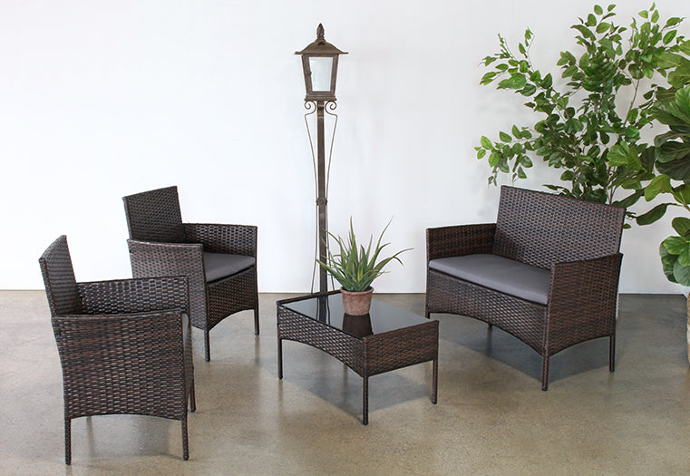 LS156 - Dark Wicker Love Seat With Medium Grey Cushion