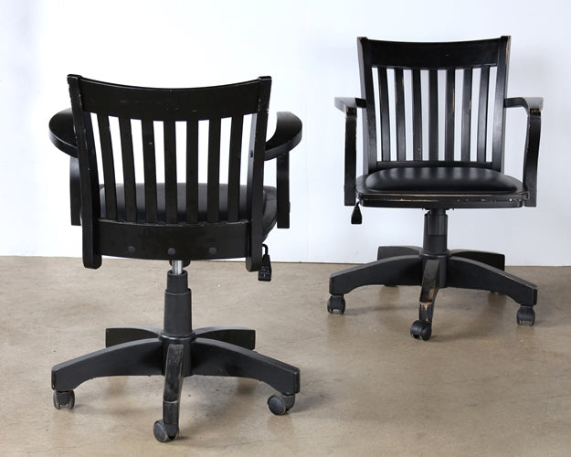 Black Wooden Rolling Desk Chair with Arms