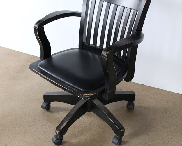 Black Wooden Rolling Desk Chair with Arms