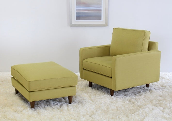 Modern Fern Ottoman with Tapered Walnut Legs