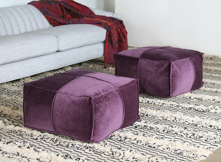 OT130 Square Pouf Ottoman in Eggplant 