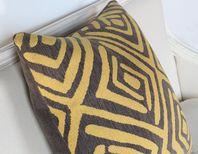 Geometric Pillow In Saffron And Grey