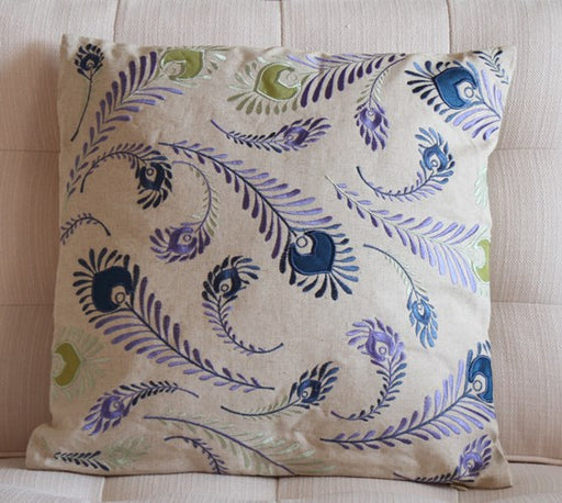 PIL158 Embroidered Peacock Feathers Pillow