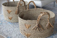 SBASK10 - Set Of 2 Seagrass Woven Nesting Baskets With Handles