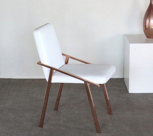 White Leather Side Chair with Polished Rose Gold Frame