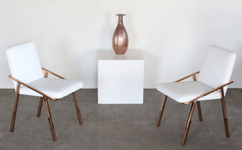 White Leather Side Chair with Polished Rose Gold Frame