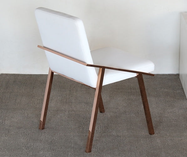 White Leather Side Chair with Polished Rose Gold Frame