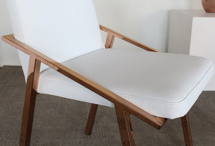 White Leather Side Chair with Polished Rose Gold Frame