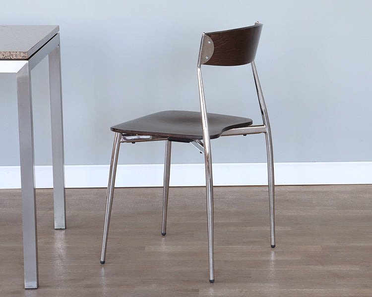 Dark Wood & Chrome Leg Side Chair