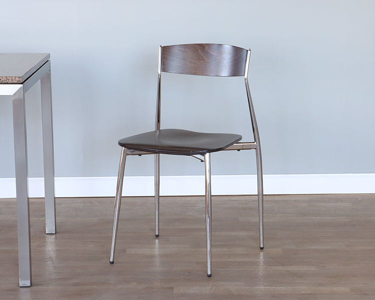 Dark Wood & Chrome Leg Side Chair
