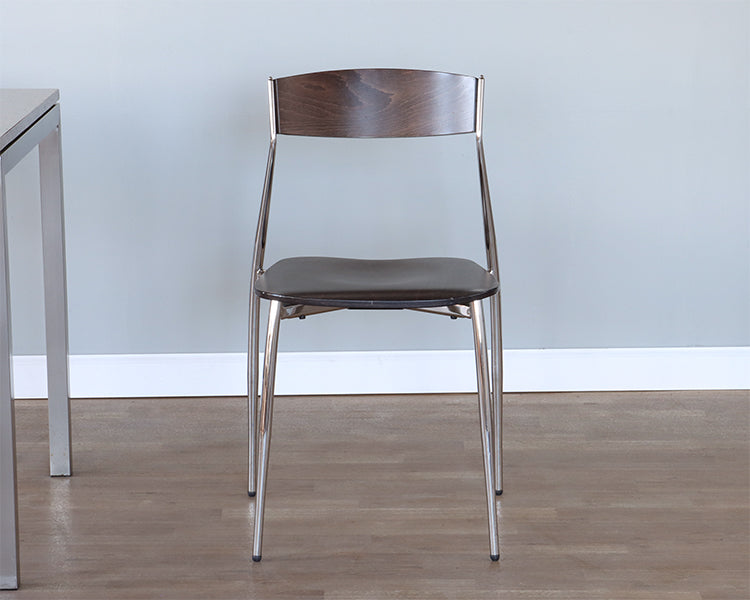 Dark Wood & Chrome Leg Side Chair