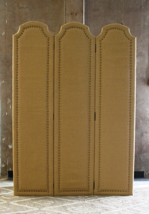 Burlap 3-Panel Screen with Nailhead Trim