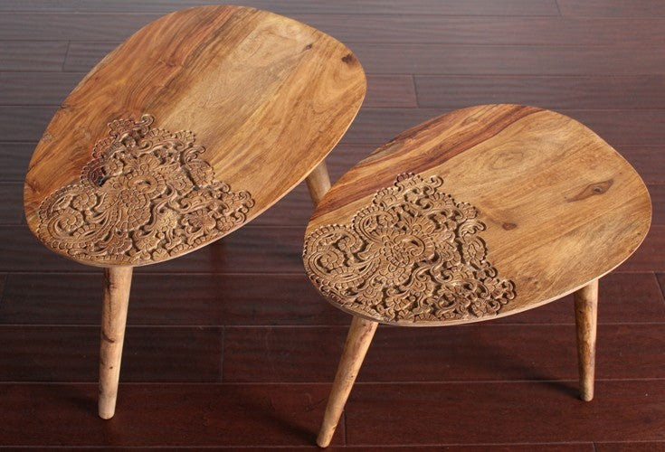 SET08 - Set of 2 Natural Sheesham Wood Oval End Tables