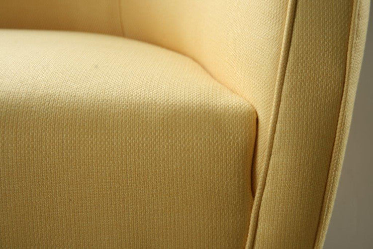 Yellow Woven Barrel Sofa with Walnut Legs