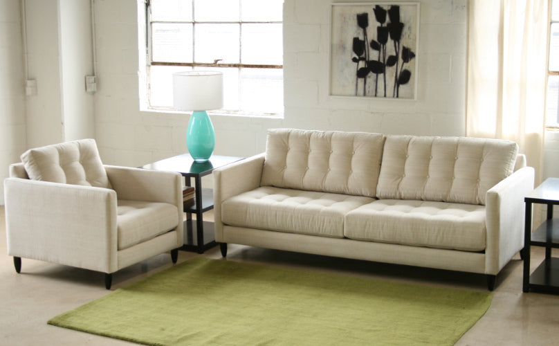 Tufted Vanilla James Sofa with Walnut Legs