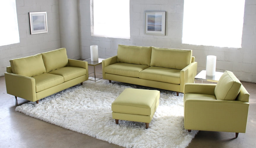 Modern Fern Ottoman with Tapered Walnut Legs