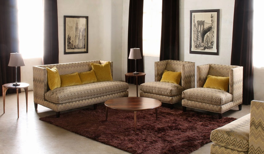 LC207 Zigzag Lounge Chair with Nailhead Trim and 1 Chartreuse Velvet Pillow