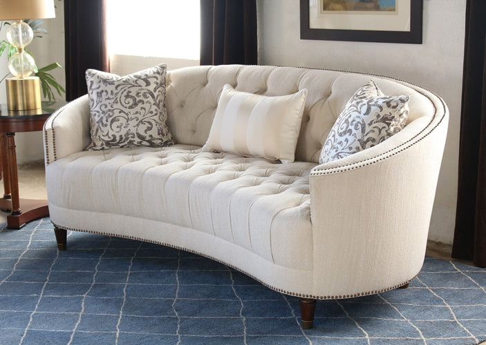 SF164 Curved Back Button Tufted Sofa With Nailhead Trim