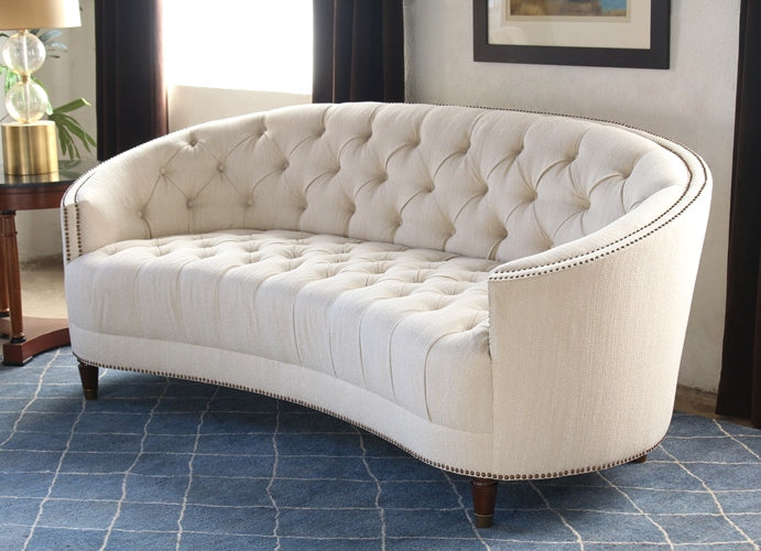 SF164 Curved Back Button Tufted Sofa With Nailhead Trim