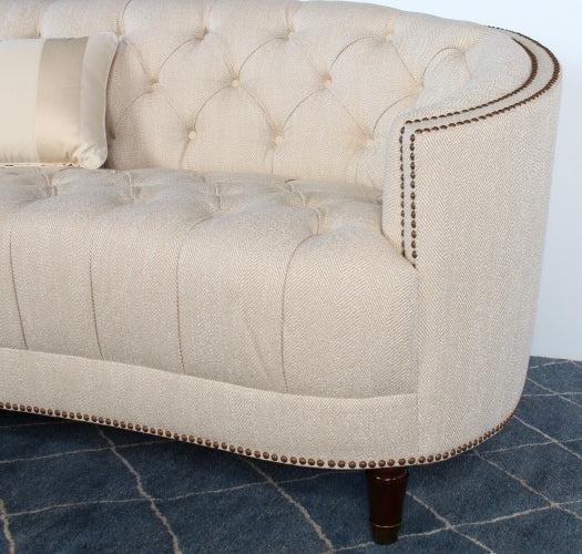 SF164 Curved Back Button Tufted Sofa With Nailhead Trim