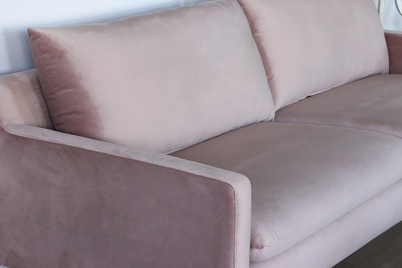 Blush Velvet Sofa on Brushed Stainless Legs