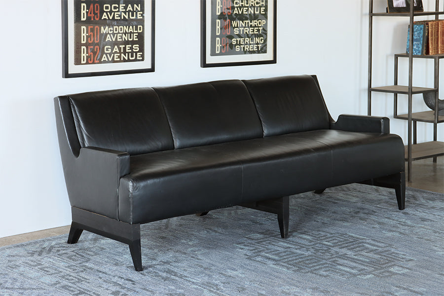Vintage Tight Back Black Leather Sofa