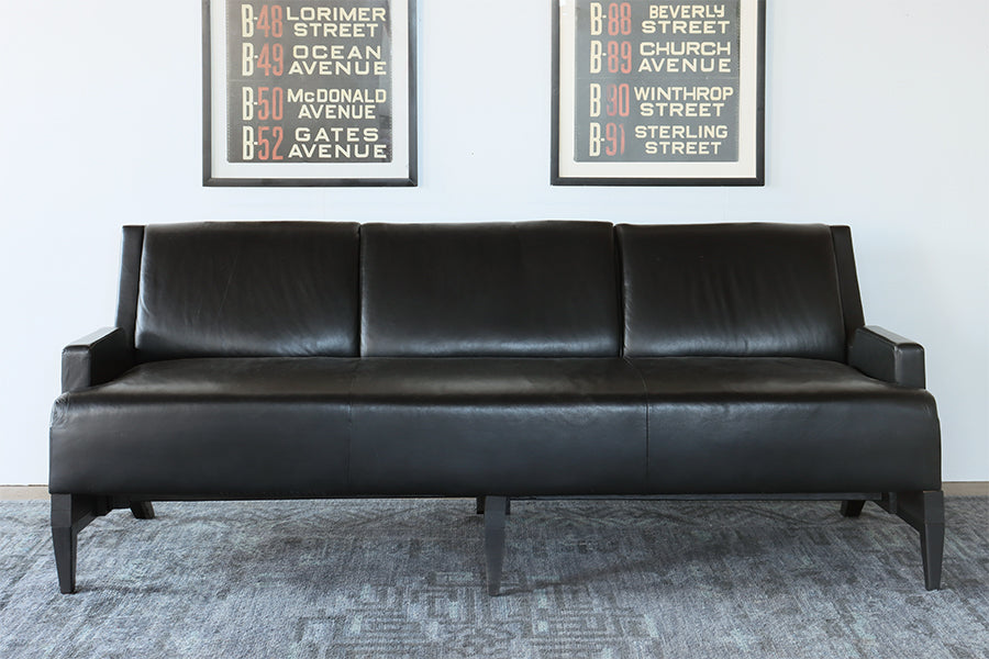Vintage Tight Back Black Leather Sofa