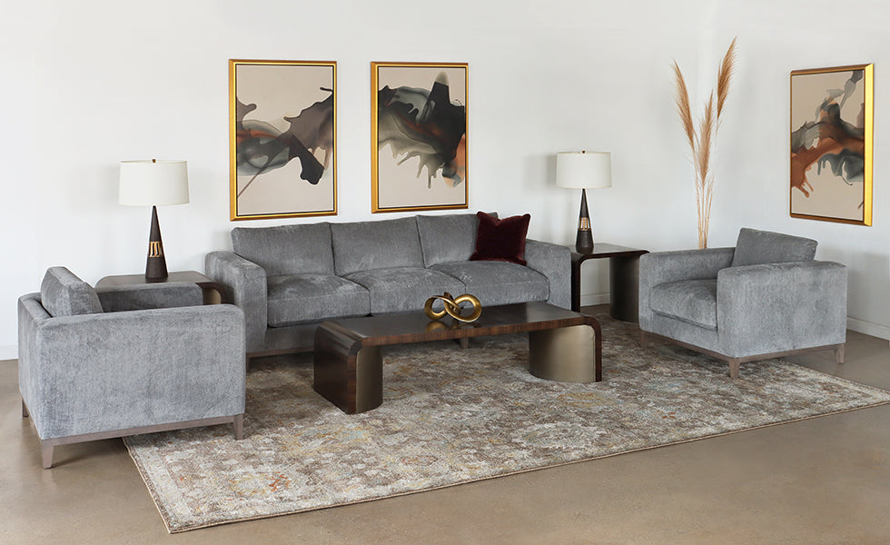 Modern Grey Chenille Sofa w/ Tapered Leg