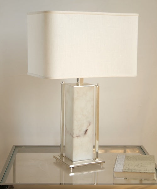 Lunar White Faux Marble Square Table Lamp